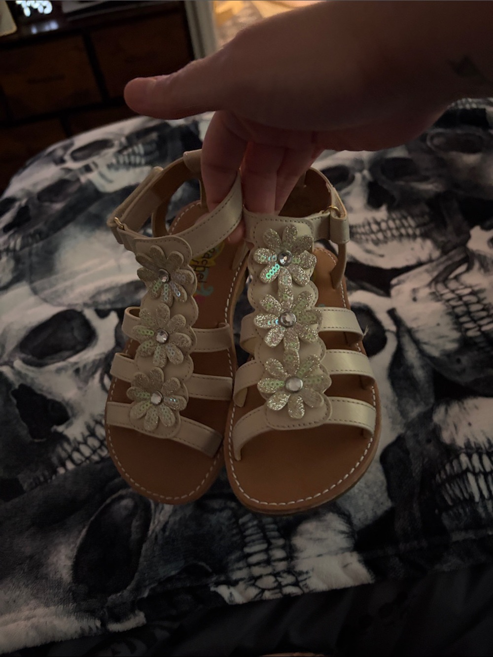 Rachel Shoes Girls' Cream Floral Sequin Sandals - Kids